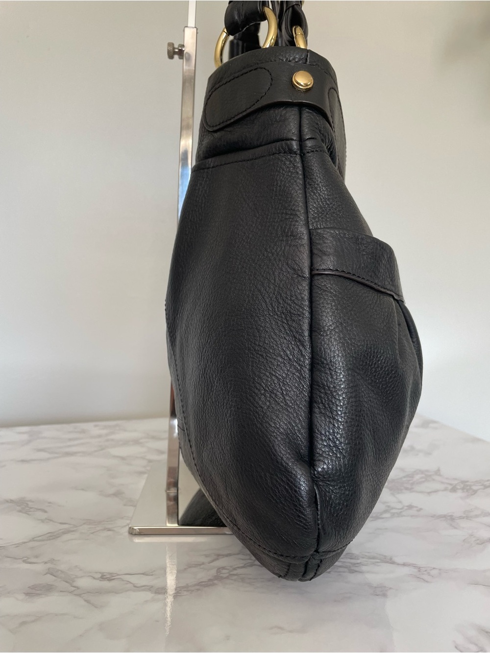 B. Makowsky Black Glove Leather Slouchy Hobo Shoulder Bag Gold Y2K Vintage - Picture 8 of 16